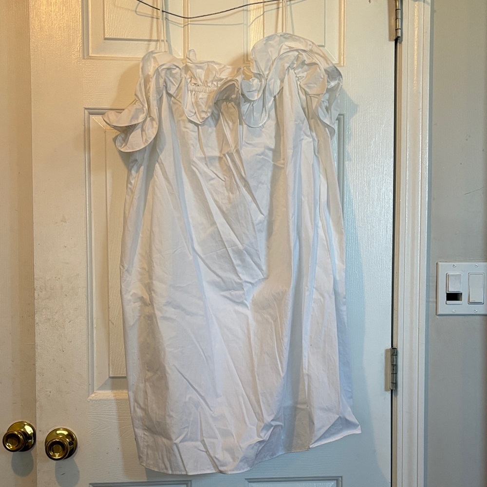 White Ruffle Strapless Dress